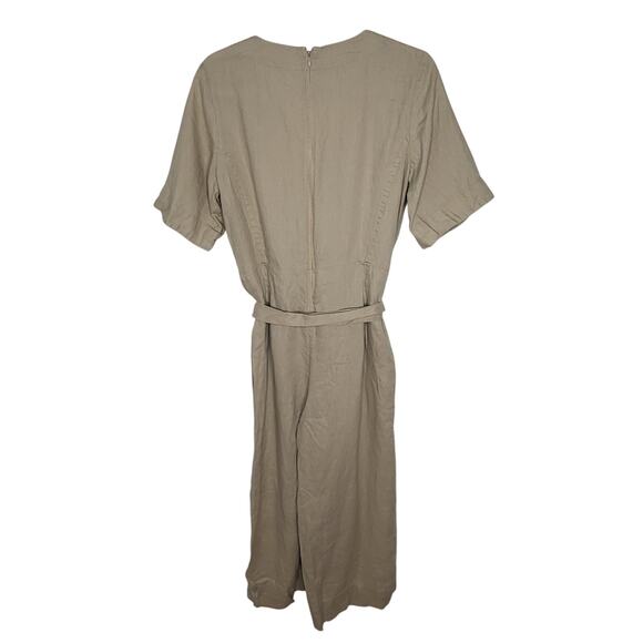 Everlane The Wrap Jumpsuit Linen Cropped Khaki Tan Wide Leg V Neck Small 6 - Picture 4 of 13